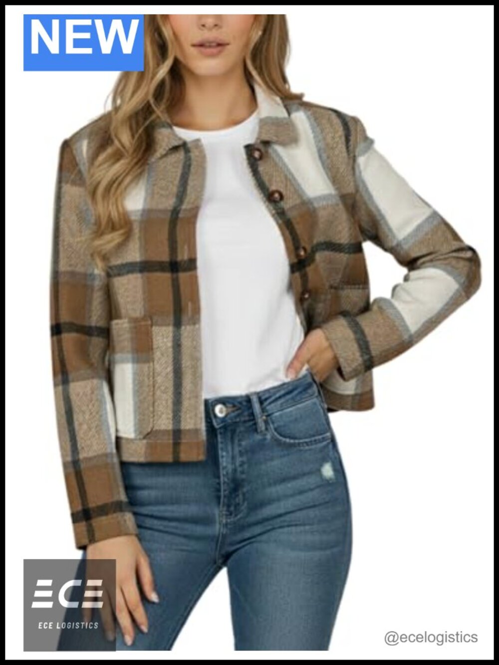 Flannel Cropped Shacket Plaid Button Down Jacket Casual Fall Coat